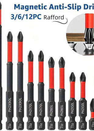 Magnetic Non-Slip Drill Bit Set 3/6/12 Pieces, S2 Steel, Crosshead and Impact Drill Bits, Suitable for Electric and Hand Drivers