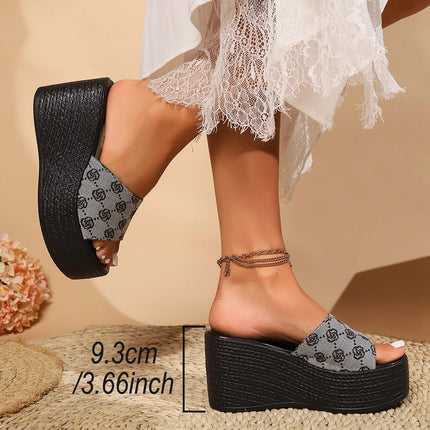 Pantofole con zeppa da donna 2025 Nuovi sandali con plateau da spiaggia estivi Pantofole con tessuto alla moda Pantofole con tacco alto da donna Scivoli da donna
