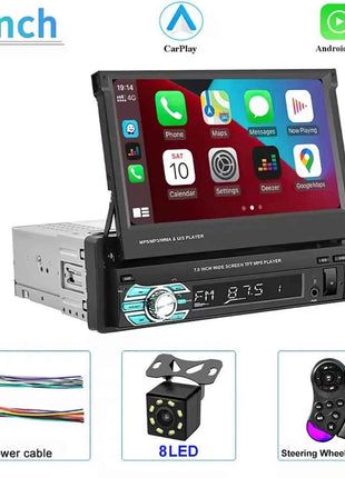 1 Din MP5 Player 7 Inch Carplay Android Auto Universal  Manual Automatic Retractable Touch Screen Car Player FM Radio