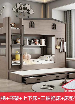Bunk bed kids with Drawer storage loft double bed Climbing stairs full frames Queen Wooden literas de 2 camas bedroom furniture