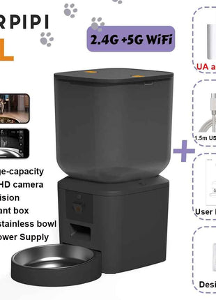 5G Automatic Cat Feeder With 1080p Camera Video WiFi Cat Food Dispenser Pet Smart Voice Recorder Remote Control Pet Auto Feeder