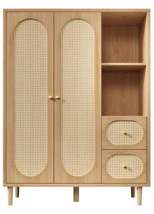 Armadio in legno di quercia stile rustico 161x120x44cm – 2 ante, 2 cassetti, ripiani aperti e asta appendiabiti – Design classico per camera da letto o corridoio – Ampio spazio per vestiti, biancheria e accessori – Co