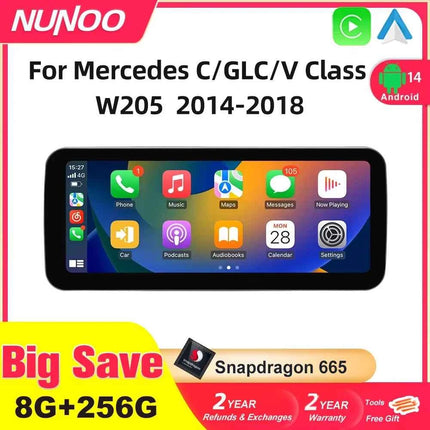 Android 14 Wireless CarPlay For Mercedes Benz C Class W205 Screen Android Auto Multimedia Navigation GPS SWC DSP 4G WiFi