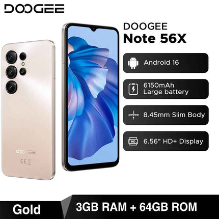 DOOGEE Note56 X 5G Mobile Phone 8.45mm Slim Body 6.56" 90Hz Screen Android 16 6150mAh Battery Al Scene Recognition Smartphone