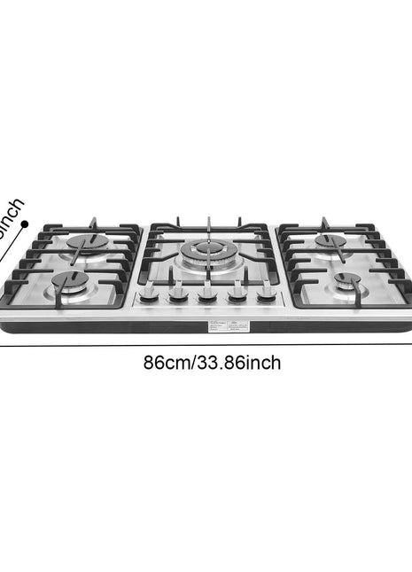 5 Burner Gas Stove Stainless Steel Gas Cooktop 1-3.3KW Gas Stove Electronic Pulse Ignition Built-in Gas Hob 2000Pa Gas Cooktop
