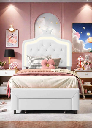 Rosahqnda Children's Bed 90 x 200 cm,Upholstered Bed with Slatted Frame Princess Bed,Girls Bed, Single Bed,Teenager's Bed,PU