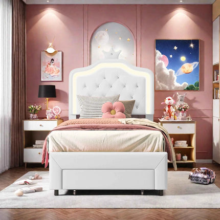 Rosahqnda Children's Bed 90 x 200 cm,Upholstered Bed with Slatted Frame Princess Bed,Girls Bed, Single Bed,Teenager's Bed,PU