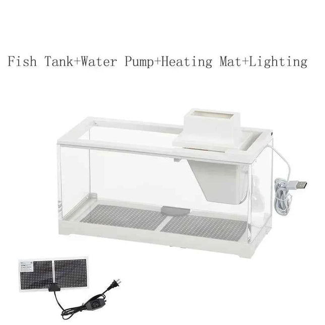 High Transmittance Fish Tank Aquarium Kits with Water Pump Heating Mat Lighting Desktop Decor For Shrimp Jellyfish Goldfish