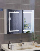 Rosahqnda anti-fog bathroom mirror cabinet with LED lighting, height adjustable shelves, 3 color temperature dimmable