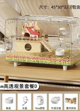 ‌Premium Hamster Cage, Thickened Acrylic Gerbil Mansion, Chew-Proof Luxury Habitat with Large Space, Ventilated Small Pet Home
