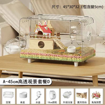 ‌Premium Hamster Cage, Thickened Acrylic Gerbil Mansion, Chew-Proof Luxury Habitat with Large Space, Ventilated Small Pet Home