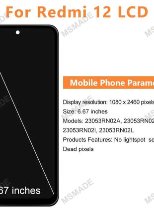 6.79 "IPS Per Xiaomi Redmi 12 LCD 23053RN02I Touch Panel Assemblea di Schermo Digitizer Per Redmi 12 Display 23053RN02Y Sostituire Parti