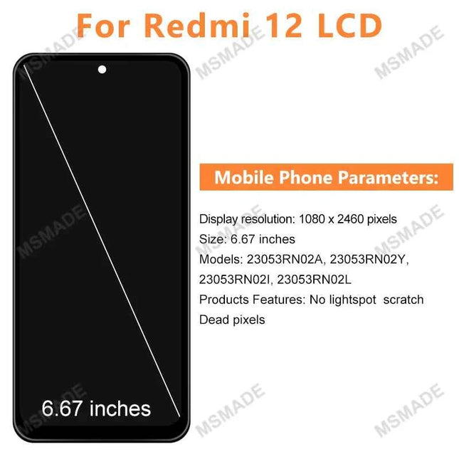 6.79 "IPS Per Xiaomi Redmi 12 LCD 23053RN02I Touch Panel Assemblea di Schermo Digitizer Per Redmi 12 Display 23053RN02Y Sostituire Parti