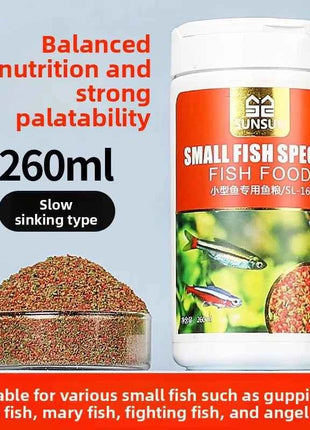 SUNSUN Premium Small Granule Fish Food for Guppies and Tetras, Color Enhancing & Complete Nutrition for Small Tropical Fish