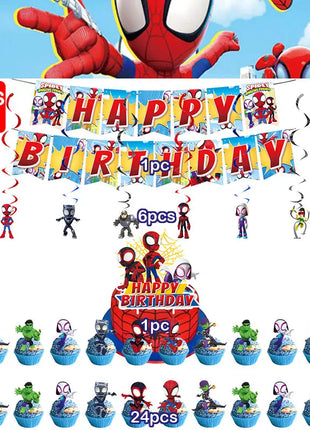 Set Decorazioni per Festa di Compleanno Spidey e Amici, Articoli per la Tavola, Bicchieri, Piatti, Palloncini, Striscione, Sacchetti Regalo, Decorazioni per Torte, Accessori per Bambini