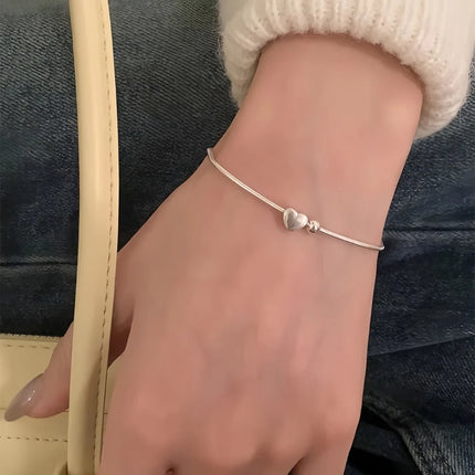 Bracciale da Donna con Perline d'Amore in Argento, Catena a Osso di Serpente Kpop, Accessori di Moda