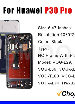 OLED Screen For Huawei P30 Pro LCD Display Touch Screen Digitizer Assembly With Frame For Huawei P30 Pro VOG-L29 Replacement