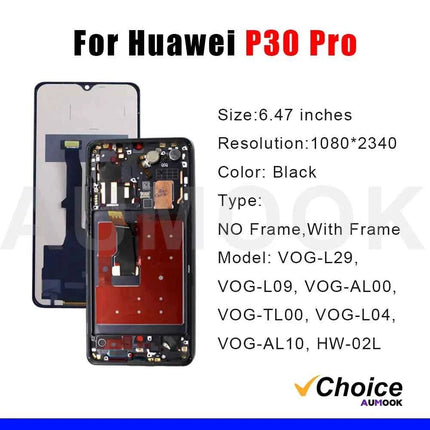 OLED Screen For Huawei P30 Pro LCD Display Touch Screen Digitizer Assembly With Frame For Huawei P30 Pro VOG-L29 Replacement