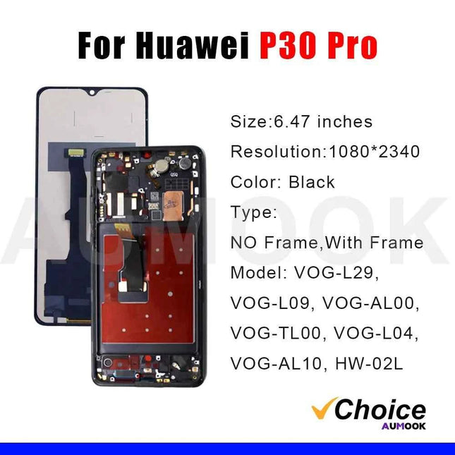 OLED Screen For Huawei P30 Pro LCD Display Touch Screen Digitizer Assembly With Frame For Huawei P30 Pro VOG-L29 Replacement