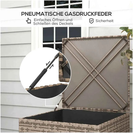 Weatherproof Poly Rattan Garden Storage Box - 75x75x70cm Sand, Gas Lift Lid, Cushion Organizer for Patio & Balcony