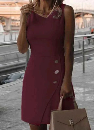 Abito corto da donna bianco elegante con bretelle con scollo tondo e gonna sexy aderente che abbraccia i fianchi Mini abito con bottoni a nastro puro Nuovo