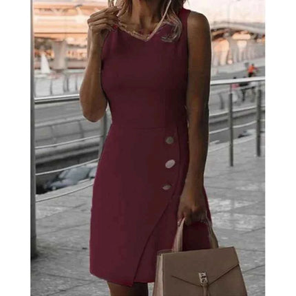 Abito corto da donna bianco elegante con bretelle con scollo tondo e gonna sexy aderente che abbraccia i fianchi Mini abito con bottoni a nastro puro Nuovo