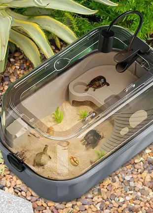 Multi-Functional Transparent Reptile Terrarium Turtle Aquarium with Easy Water ReplacementDesign ForLizardsTortoises Accessories