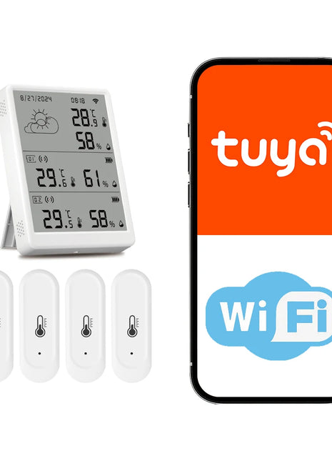 Tuya WiFi Stazione Meteo Kit Termoigrometro Intelligente Gateway WiFi E Termoigrometro Esterno IP65 Impermeabile 433 mhz con Avviso App