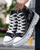 Men's Canvas Vulcanized High-Top Plateau Breathable Casual Sneakers Trainers Sturdy Sneakers