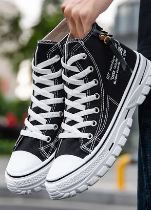 Men's Canvas Vulcanized High-Top Plateau Breathable Casual Sneakers Trainers Sturdy Sneakers