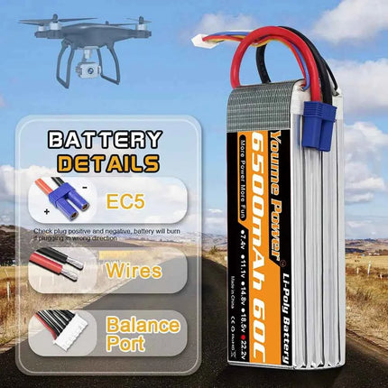 Youme 6S 22.2V 6500mah 5200mah RC Lipo Battery 22.2V XT60 XT90 EC5 RC Airplane Helicopters Car Boat Truck Parts