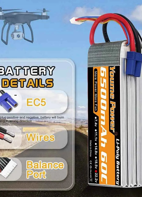 Youme 6S 22.2V 6500mah 5200mah RC Lipo Battery 22.2V XT60 XT90 EC5 RC Airplane Helicopters Car Boat Truck Parts