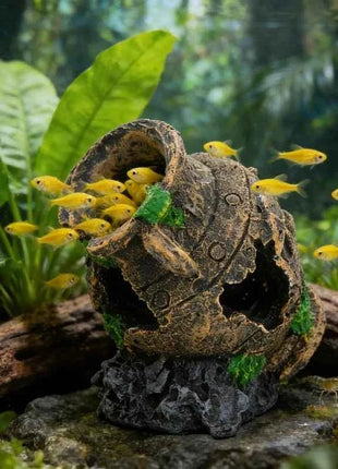 Sunken Broken Jar Aquarium Decoration Resin Cave Hideout for Fish Shrimp Tank Landscape Ornament Shelter Breeding Spawning