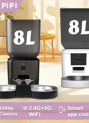 5G Automatic Cat Feeder With 1080p Camera Video WiFi Cat Food Dispenser Pet Smart Voice Recorder Remote Control Pet Auto Feeder