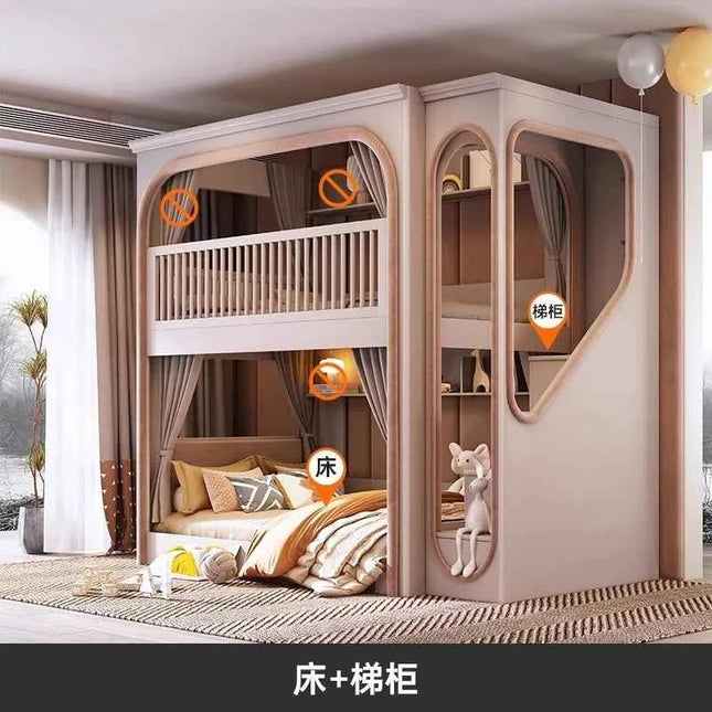 Customizable bunk beds Small apartment sibling bed High and low child and mother slide Space capsule Roof bed