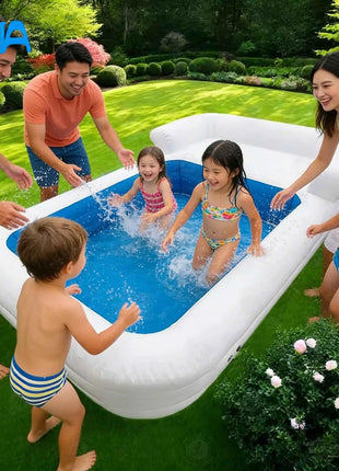 Piscina Gonfiabile Grande 5x3m in PVC Resistente con Lettino, Lussuosa Piscina Gonfiabile per Divertimento Familiare in Giardino per Adulti e Bambini