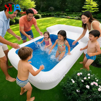 Piscina Gonfiabile Grande 5x3m in PVC Resistente con Lettino, Lussuosa Piscina Gonfiabile per Divertimento Familiare in Giardino per Adulti e Bambini