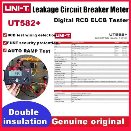 UNI-T UT582+ Digital RCD (ELCB) Tester AUTO RAMP Leakage Circuit Breaker Meter with Mis-Operation Buzzer