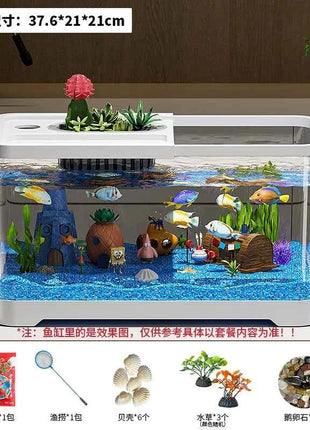 Fish tank household aquarium living room desktop ecological circulation tank filter oxygenation integrated tank with cover