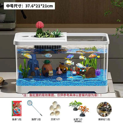 Fish tank household aquarium living room desktop ecological circulation tank filter oxygenation integrated tank with cover