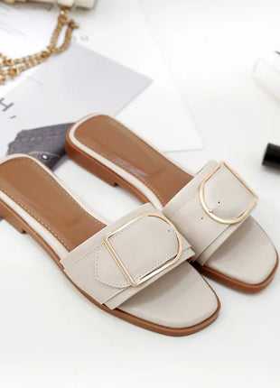 Pantofole piatte da donna estate in pelle punta quadrata donna appartamenti infradito Designer signore diapositive sandali scarpe da donna sandali di lusso
