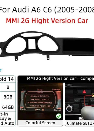 Android 14 Auto Radio CarPlay For Audi A6 C6 4f  For Audi Q7 4L 2005-2015 MMI 2G 3G GPS Car Multimedia Player Navi Stereo DSP
