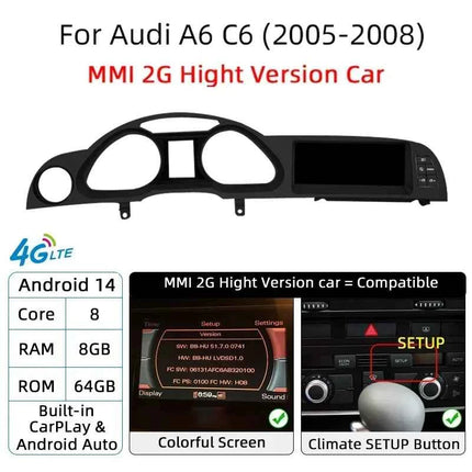 Android 14 Auto Radio CarPlay For Audi A6 C6 4f  For Audi Q7 4L 2005-2015 MMI 2G 3G GPS Car Multimedia Player Navi Stereo DSP