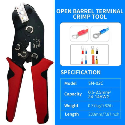 SN-02C Strumento di crimpatura manuale 0.5-2.5 mm² Pinza a cricchetto regolabile 280 pezzi Kit di assortimento