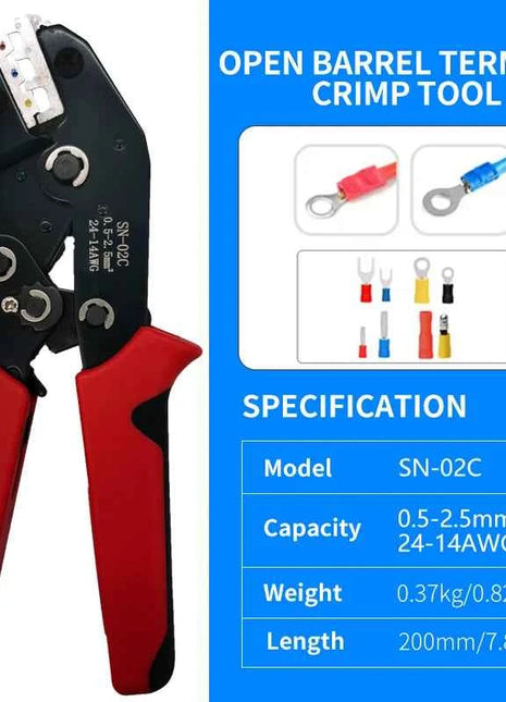 SN-02C Strumento di crimpatura manuale 0.5-2.5 mm² Pinza a cricchetto regolabile 280 pezzi Kit di assortimento