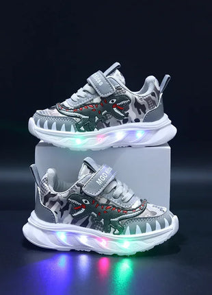 New Spring Cartoon Dinosaur Sport Shoes for Kids Lightweight LED Children's Shoes Soft Sole Casual Sneakers for Boys 2-6 Years Old