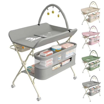 4 in 1 Folding Changing Table, Mobile Changing Unit, Height-adjustable Changing Station With Toy Arch & Storage Basket