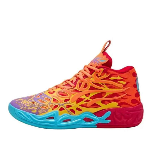Puma MB.04 Scarpe da Basket Comode, Versatili, Antiscivolo e Resistenti a Mezza Altezza per Uomo in Rosso, Arancione e Blu 311308-01