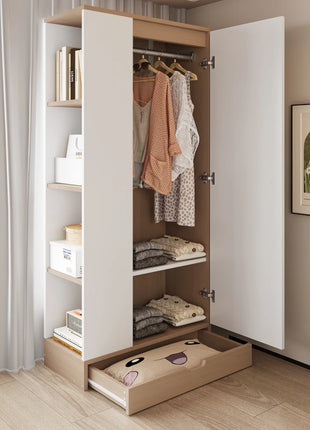 Armadio 70*40*170cm, design a porta singola, con ripiani e cassetti, bianco puro/naturale
