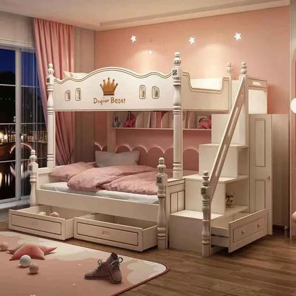 Luxury Castle Princess Children Colourful Bunk Beds Kids' Beds Girl Bunk Bed Furniture Sets For Girls Hello Kitty With Slide